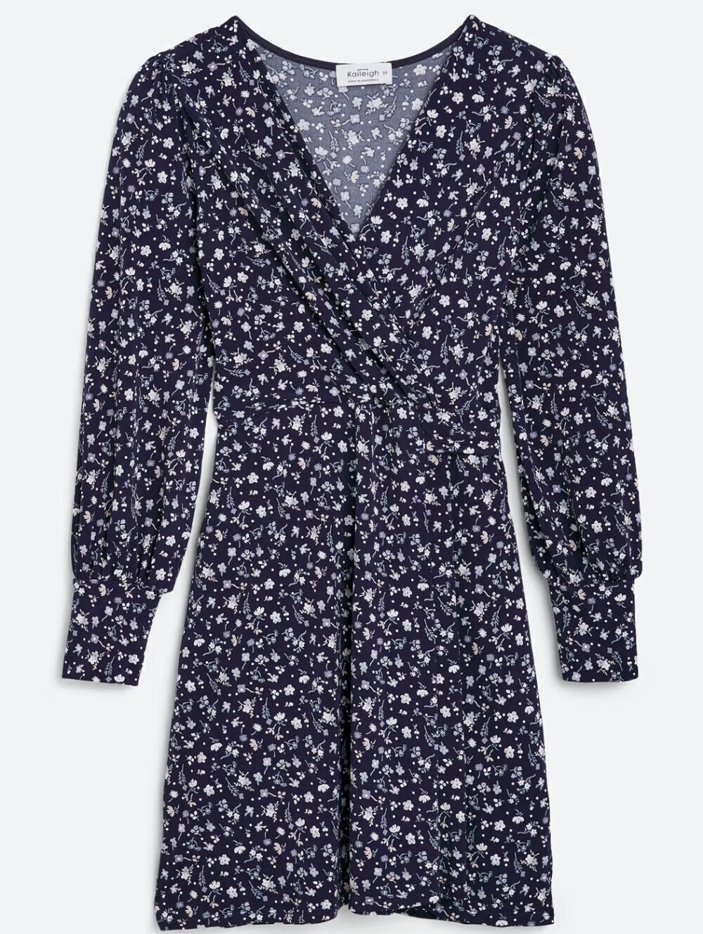 Kaileigh Annabel Faux Wrap Mini Dress Knit Floral  Navy and White SP